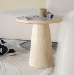 New Eleonora Ronde Bijzettafel Aime Travertin, 45cm Beige