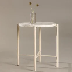 Clearance Nohr Ronde Bijzettafel Arnita Mactan steen, 40cm Beige