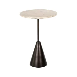Sale Richmond Interiors Ronde Bijzettafel Avalon Travertin, 39cm, kleur Brons