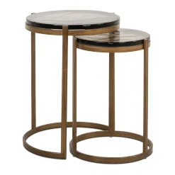 Outlet Richmond Interiors Ronde Bijzettafel Cleo Gegoten glas en ijzer, Set van 2 stuks Goud