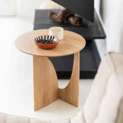 New Ethnicraft Ronde Bijzettafel Geometric Gevernist Hout, 51cm