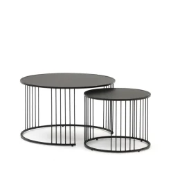 Kave Home Ronde Bijzettafel Hadar Set van 2 stuks, Mat glas, kleur Zwart