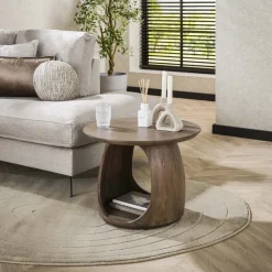 Hot LifestyleFurn Ronde Bijzettafel Jabril Acaciahout Massief acacia glaze brown