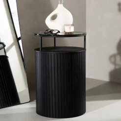 Nohr Ronde Bijzettafel Jilliam Glas, 37cm Zwart