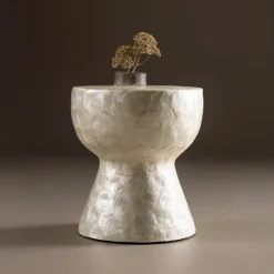 Nohr Ronde Bijzettafel Leeann Capiz, 40cm Beige