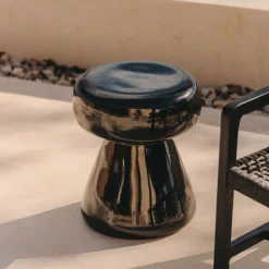 Discount Kave Home Ronde Bijzettafel Manya Keramiek, 38cm, kleur Zwart