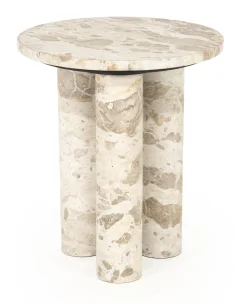 Online By-Boo Ronde Bijzettafel Marmo Marmer, 40cm Beige