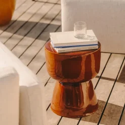 Kave Home Ronde Bijzettafel Mesquida Keramiek, 36cm, kleur Terracotta Bruin