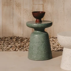 New Kave Home Ronde Bijzettafel Mesquida Terrazzo, 39cm, kleur Groen
