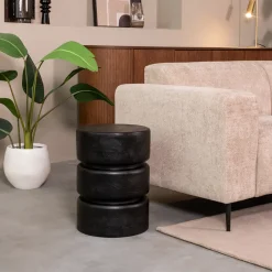 Outlet LABEL51 Ronde Bijzettafel Milly Mangohout, 35cm, kleur Zwart