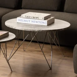 New Bendt Ronde Bijzettafel Nadia Marmer, kleur Grijs/ Bruin