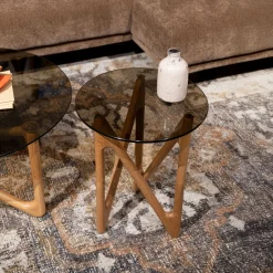 Discount Dutchbone Ronde Bijzettafel Naia Eikenhout en glas, 40cm