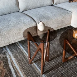 Discount Dutchbone Ronde Bijzettafel Naia Eikenhout en glas, 40cm