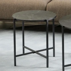 New Bendt Ronde Bijzettafel Natally Marmerlook, 40cm Zwart