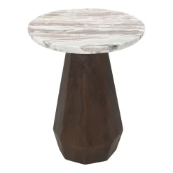 Richmond Interiors Ronde Bijzettafel Oberoy Marmer en mangohout, 45cm Bruin