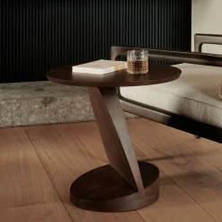 Online Ethnicraft Ronde Bijzettafel Oblic Gevernist Teakhout, 52cm