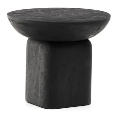 Discount Kave Home Ronde Bijzettafel Ovak Acaciahout, 50cm Zwart