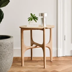 Outlet Ethnicraft Ronde Bijzettafel PI Gevernist Hout, 47cm