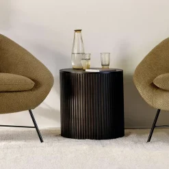 Outlet Ethnicraft Ronde Bijzettafel Roller Max Hout, 40cm