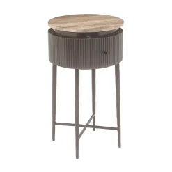 Hot Richmond Interiors Ronde Bijzettafel Russo Travertin en brass, 40cm Bruin