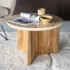 Outlet Eleonora Ronde Bijzettafel Sara Mangohout en travertin, 60cm