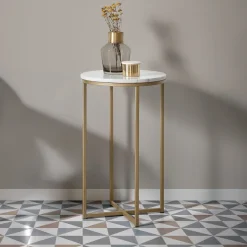 Hot Kave Home Ronde Bijzettafel Sheffield marmer / goud, Ø43cm Wit