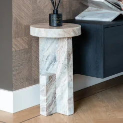 Clearance Richmond Interiors Ronde Bijzettafel Sion Marmer, 30cm Bruin