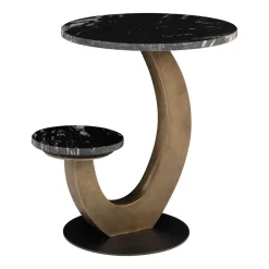 Clearance Richmond Interiors Ronde Bijzettafel Tibby Marmer en brushed gold, Met 2 bladen Zwart