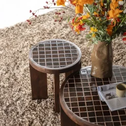 Discount By-Boo Ronde Bijzettafel TiledUp Keramiek en mangohout, 40cm Bruin