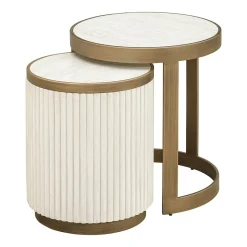 Hot Richmond Interiors Ronde Bijzettafel Tivoli Stof en keramiek, Set van 2 stuks Wit