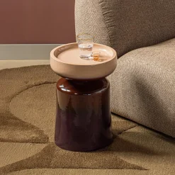 Best WOOOD Ronde Bijzettafel Tumo Keramiek, 35cm, kleur Paars/Bruin