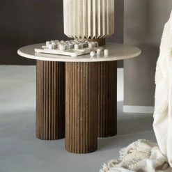 Eleonora Ronde Bijzettafel Xavi Marmer en mangohout, 60cm