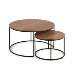 New Kave Home Ronde Bijzettafel Yoana Eikenhout, Set van 2 stuks