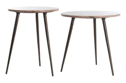 Online Light & Living Ronde Bijzettafel Zeca Travertin, Set van 2 stuks, kleur Rood