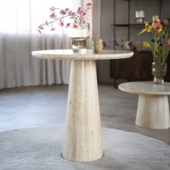 Clearance Eleonora Ronde Bistrotafel Aime Travertin, 70cm Beige