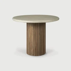 New Ethnicraft Ronde Bistrotafel Roller Max Beton en teakhout, 90cm Lichtgrijs