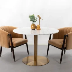 Hot Sohome Ronde Bistrotafel/Eettafel Naima kleur Marmer/Brass Wit