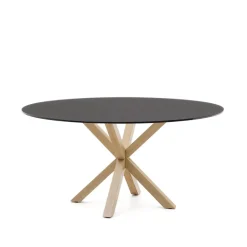 Clearance Kave Home Ronde Eettafel Argo Glas en houtlook, kleur Zwart
