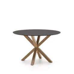 Clearance Kave Home Ronde Eettafel Argo Glas en houtlook, kleur Zwart