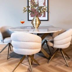 Clearance Richmond Interiors Ronde Eettafel Bottega Marmer en brass, 140cm Wit