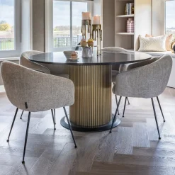 Richmond Interiors Ronde Eettafel Ironville Marmer en Acaciahout, Ø140cm