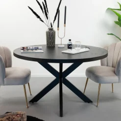 Livingfurn Ronde Eettafel Kala Mangohout, kleur Zwart