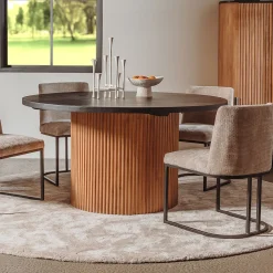 Outlet Tower Living Ronde Eettafel Palazzo Teakhout en mineraal stucwerk