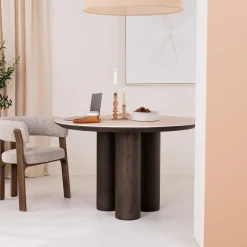 Best Richmond Interiors Ronde Eettafel Ritz Eiken en travertin, 120cm Bruin