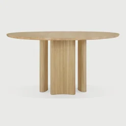 Clearance Ethnicraft Ronde Eettafel Roller Max Geolied Eikenhout, 150cm, kleur Naturel