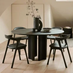 Online Ethnicraft Ronde Eettafel Roller Max Gevernist Mahoniehout, 150cm, kleur Donkerbruin