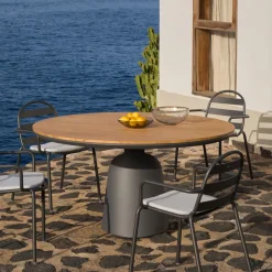 Best Kave Home Ronde Eettafel Tudons Teakhout, 120cm Donkergrijs