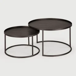 Hot Ethnicraft Ronde Outdoor Bijzettafel Tray Aluminium, Set van 2 stuks, kleur Dark Bronze