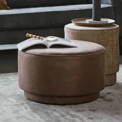 Clearance vtwonen Ronde Poef Coffee Eco-leer 60cm