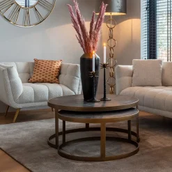 New Richmond Interiors Ronde Salontafel Blackbone Brass, Set van 2 stuks Zwart